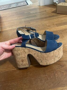 Navy SCHUTZ Platform Sandals with Ankle Strap